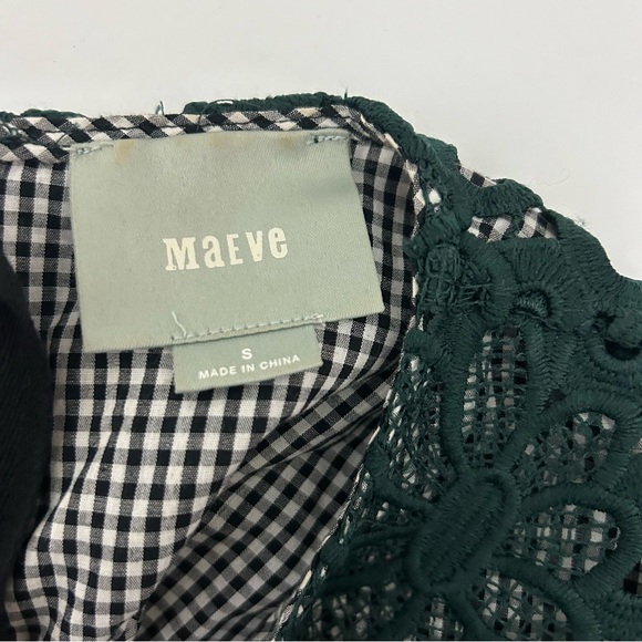 Anthropologie Maeve Green Pleated Lace Top Gabriella Gingham (size small) - Picture 8 of 10